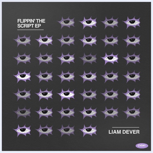 Flippin’ The Script EP sleeve — violet eye motifs on charcoal.